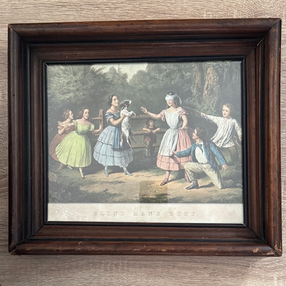 Vintage Framed 'Blind Man's Buff' Lithograph